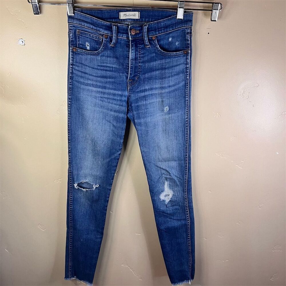 Madewell Women's 9" High-Rise‎ Skinny Jeans Size 27 Blue Distressed Streetwear